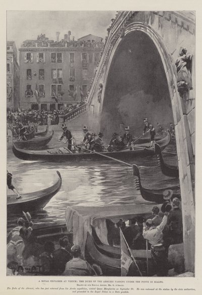 Een koninklijke ontdekkingsreiziger in Venetië, de hertog van de Abruzzi onder de Ponte di Rialto door G.S. Amato
